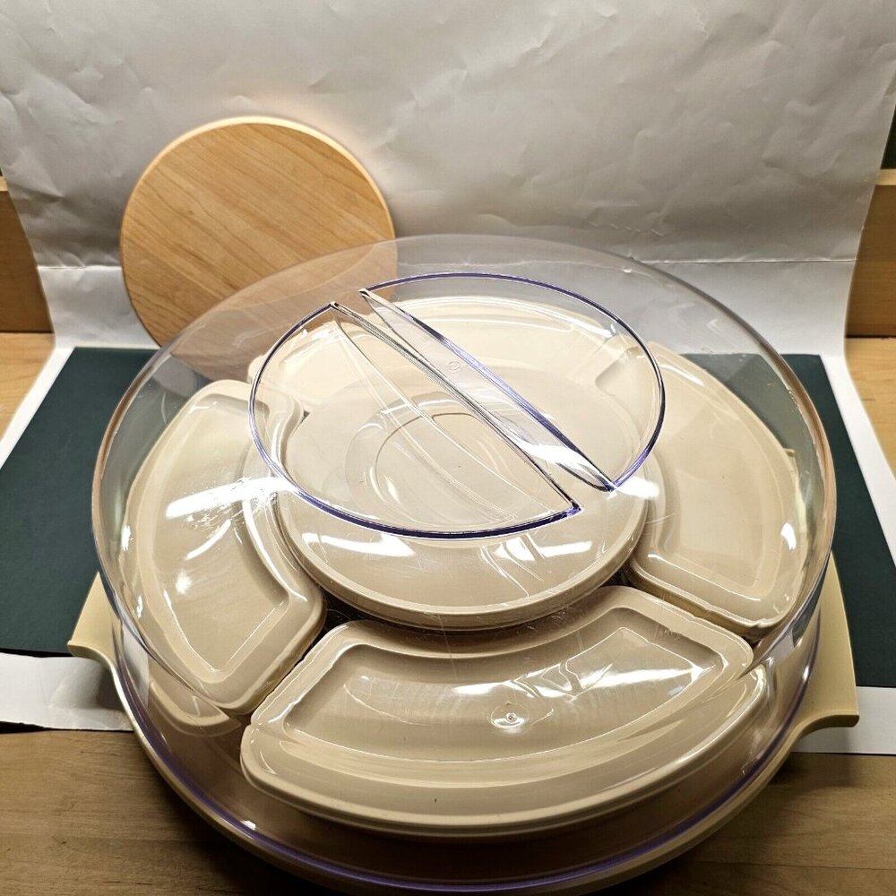 THERMO SERV Snack Bar Vegetable Relish Serving Tray Lid Plastic Cutting Board